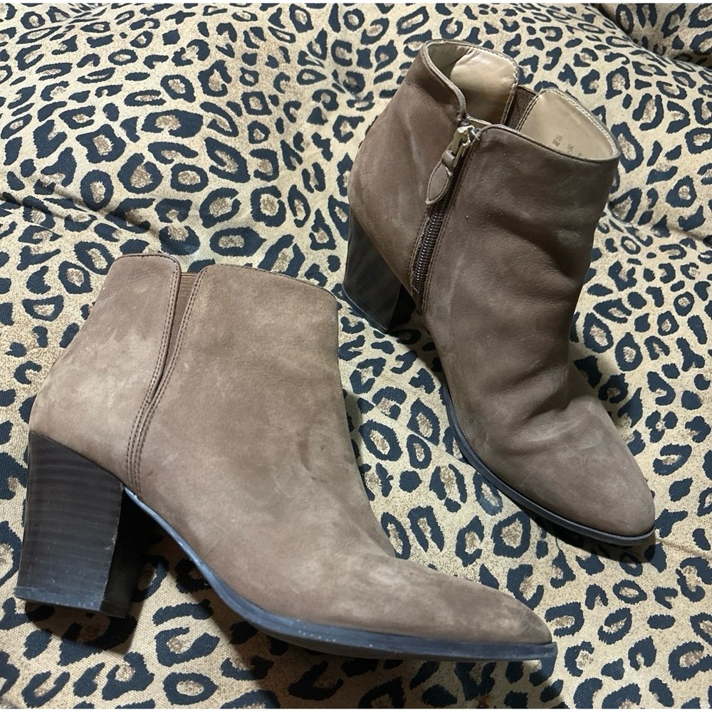 Franco Sarto Leather Suede Chunk Heel Zippered Ankle Booties, Size 9